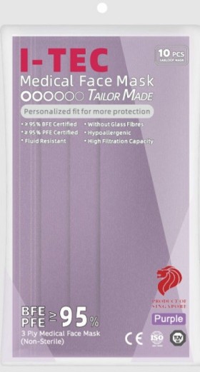 i-Tec Face Mask Μάσκα Μίας Χρήσης 3ply Μωβ 10τμχ