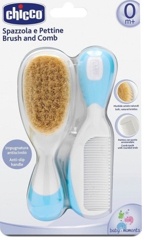 Chicco Brush and Comb Σετ Βρεφική Βούρτσα και Χτένα Γαλάζιο 2τμχ