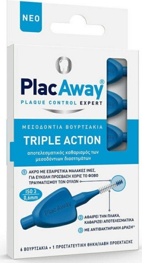 PlacAway Triple Action Μεσοδόντια Βουρτσάκια Μπλε 0,6mm 6τμχ