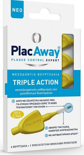 PlacAway Triple Action Μεσοδόντια Βουρτσάκια Κίτρινο 0,7mm 6τμχ