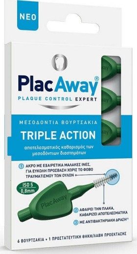 PlacAway Triple Action Μεσοδόντια Βουρτσάκια Πράσινο 0,8mm 6τμχ