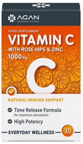 Agan Vitamin C 1000mg With Rose Hips & Zinc Συμπλήρωμα Βιταμίνης C με Αγριοτριανταφυλλιά & Ψευδάργυρο 30tabs