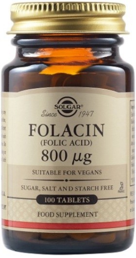 Solgar Folacin (Folic Acid) 800mg Συμπλήρωμα Διατροφής 100Tabs