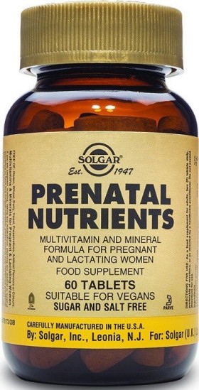 Solgar Prenatal Nutrients Πολυβιταμίνες & Πολυμέταλλα για Έγκυες & Θηλάζουσες 60Tabs