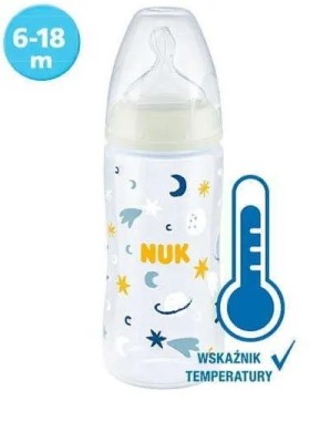 NUK First Choice Plus Night Μπιμπερό που Λάμπει στο Σκοτάδι με Έλεγχο Θερμοκρασίας  6-18m 300ml