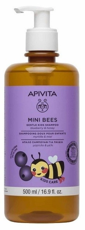 Apivita Mini Bees Gentle Kids Shampoo Blueberry & Honey-Απαλό Σαμπουάν για Παιδιά με Μύρτιλο & Μέλι, 500ml