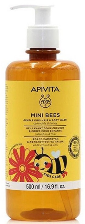 Apivita Mini Bees-Απαλό Σαμπουάν & Αφρόλουτρο για Παιδιά με Καλέντουλα & Μέλι, 500ml