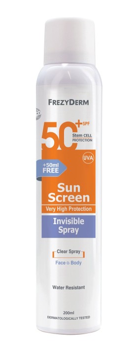 FrezyDerm Sun Screen Invisible Spray SPF 50+ Αντιηλιακό Διάφανο Σπρέυ Σώματος 200ml