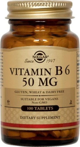 Solgar Vitamin B6 50mg Συμπλήρωμα Διατροφής Πυριδοξίνη 100Tabs