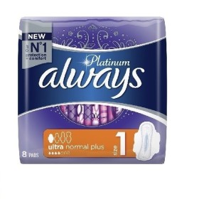 Always Platinum Ultra Normal Plus Μέγεθος 1 - Σερβιέτες με Φτερά, 8τμχ