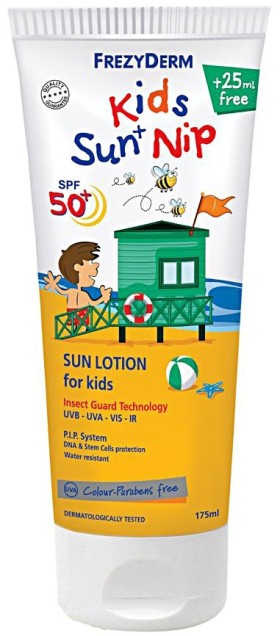 Frezyderm Kids Sun + Nip SPF50+ Παιδικό Αντιηλιακό Γαλάκτωμα για Πρόσωπο & Σώμα με Εντομοαπωθητικούς Παράγοντες 175ml