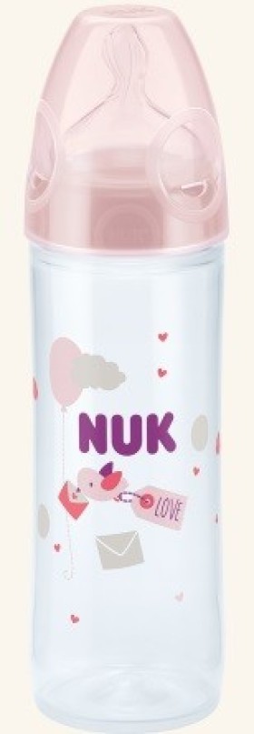 Nuk New Classic Μπιμπερό Πλαστικό με Θηλή Σιλικόνης Ροζ Περιστέρι 6-18m 250ml