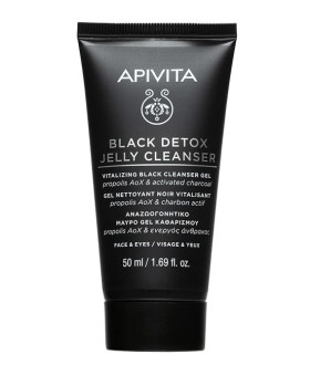 Apivita Black Detox Jelly Cleanser Μαύρο Gel Καθαρισμού Ενεργού Άνθρακα & Πρόπολης για Πρόσωπο & Μάτια 50ml