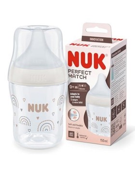 NUK Perfect Match Πλαστικό Μπιμπερό με Θηλή Σιλικόνης Κατά των Κολικών με Έλεγχο Θερμοκρασίας από 0+ μηνών White 150ml