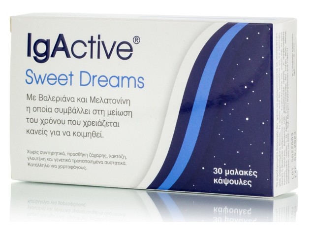 IgActive Sweet Dreams Συμπλήρωμα με Μελατονίνη και Βαλεριάβα για τον Υπνο 30 μαλακές κάψουλες