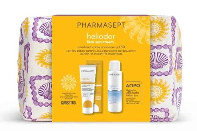 Pharmasept Promo Heliodor Face Sun Cream spf30 & ΔΩΡΟ Hygienic Ultra Hydra Lotion Γαλάκτωμα Σώματος 80ml