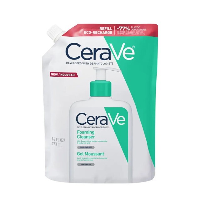 CeraVe Foaming Cleanser Refill Gel Καθαρισμού Για Πρόσωπο & Σώμα Για Κανονική έως Λιπαρή Επιδερμίδα (Ανταλλακτικό) 437ml
