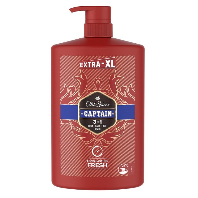 Old Spice Captain 3in1 Ανδρικό Αφρόλουτρο & Σαμπουάν σε Μορφή Gel για Σώμα, Μαλλιά & Πρόσωπο 1L