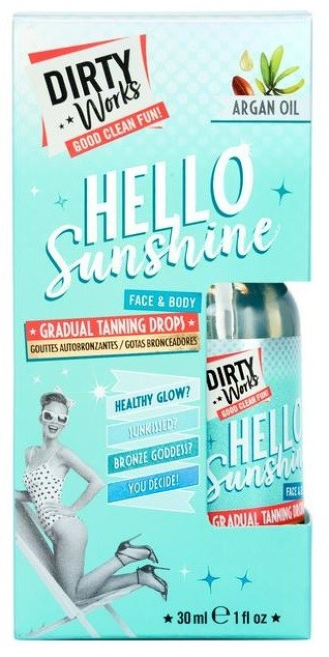 Dirty Works Hello Sunshine Face & Body Gradual Tanning Drops Argan Oil Λαδι για Φυσικό Μαύρισμα 30ml