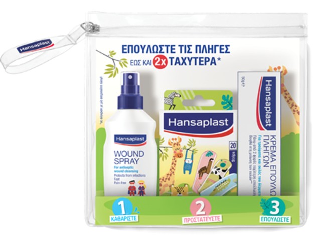 Hansaplast Junior Kit Αντισηπτικό Spray για τις Πληγές 100ml, Παιδικά Επιθέματα 20τμχ, Κρέμα Επούλωσης Πληγών 50gr