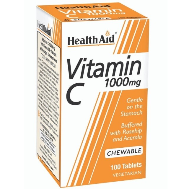 Health Aid Vitamin C 1000mg Μασώμενες Ταμπλέτες Βιταμίνης C με Αγριοτριανταφυλλιά & Ασερόλα 100tabs
