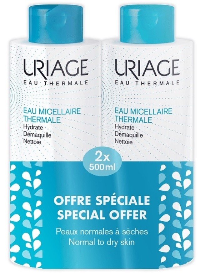 Uriage Promo Eau Micellaire Thermale Ιαματικό Νερό Καθαρισμού Προσώπου για Κανονικές/Ξηρές Επιδερμίδες 2x500ml