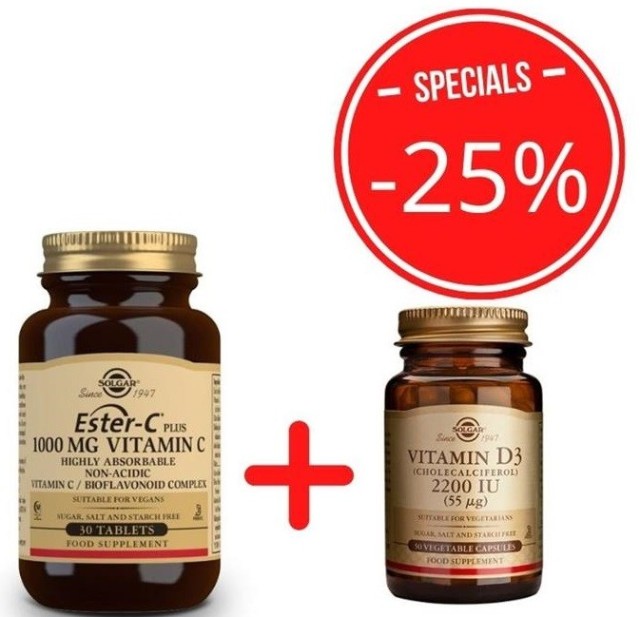 Solgar Promo Ester-C Plus 1000mg Βιταμίνη C σε Μη Όξινη Μορφή 30Tabs & Solgar Vitamin D3 2200IU 50Veg.Caps