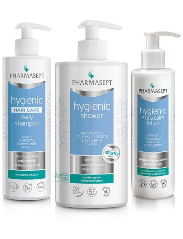 Pharmasept Hygienic Promo Showergel για Πρόσωπο & Σώμα 1lt & Hair Care Daily Σαμπουάν 500ml &  Extra Calm Lotion Γαλάκτωμα 250ml