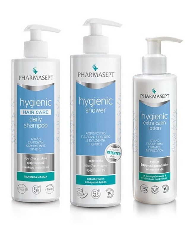 Pharmasept Hygienic Promo Showergel για Πρόσωπο & Σώμα 500ml & Hair Care Daily Σαμπουάν 500ml & Extra Calm Lotion 250ml