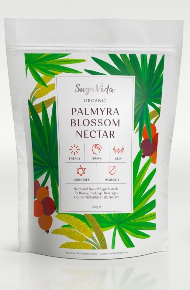 SugaVida Organic Palmyra Tree blossom Sugar Υπερτροφή Πλούσια σε Βιταμίνες Β, 250g