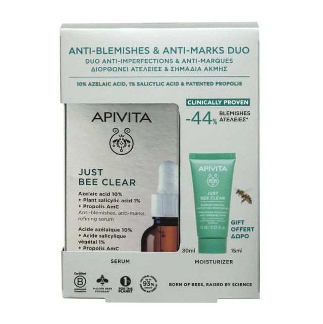 Apivita Promo Just Bee Clear Ορός 30ml & Δώρο Κρέμα Κατά των Ατελειών 15ml