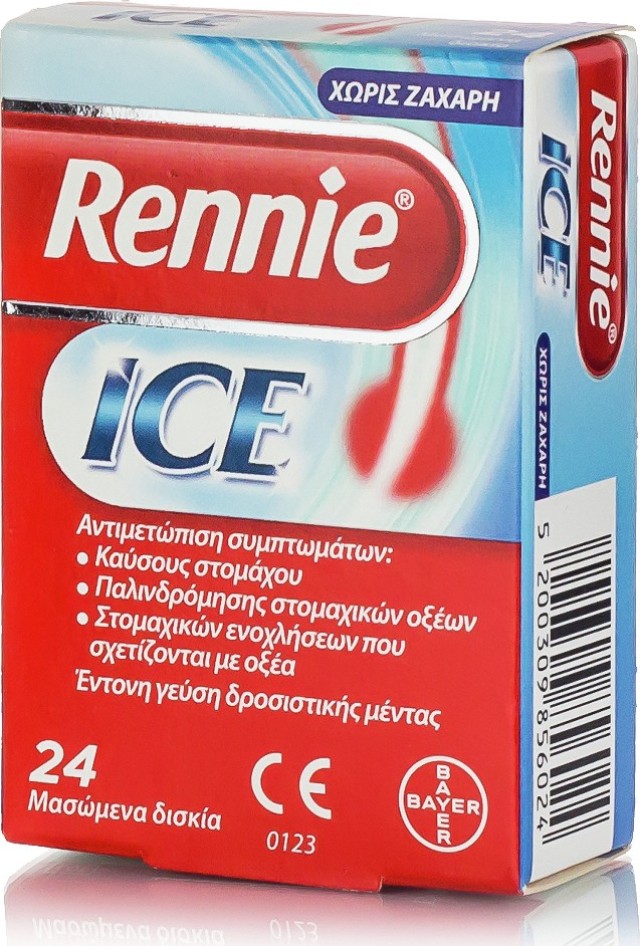 Bayer Rennie Ice για την Αντιμετώπιση Στομαχικών Ενοχλήσεων  24 Μασώμενα δισκία