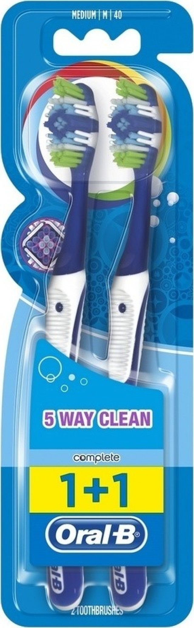 Oral-B Complete Clean 5 Way 1+1 Medium Οδοντόβουρτσα, Μπλε - Μπλε