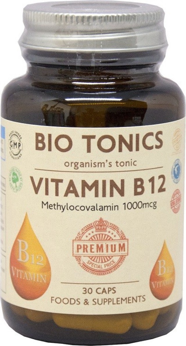 Bio Tonics Vitamin B12 Φυσικό Συμπλήρωμα Διατροφής για Υγιές Νευρικό Σύστημα 30caps
