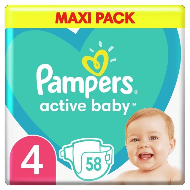 Pampers Active Baby Maxi Νο 4 (9-14 kg) 58τμχ