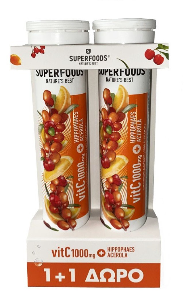 Superfoods VitC 1000mg με Hippophaes & Acerola 20 eff.tabs 1+1δώρο