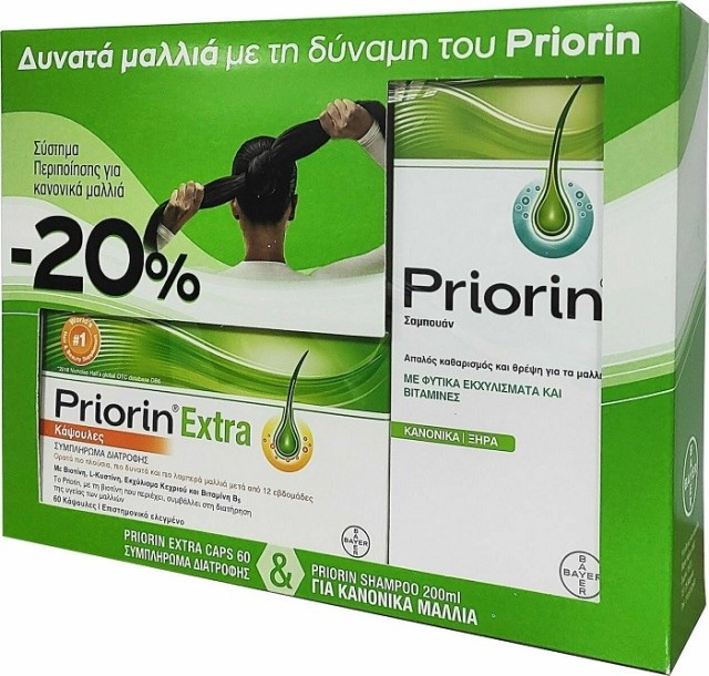 Bayer Priorin Πακέτο -20% με Priorin Extra 60Caps & Σαμπουάν για Κανονικά/Ξηρά Μαλλιά 200ml