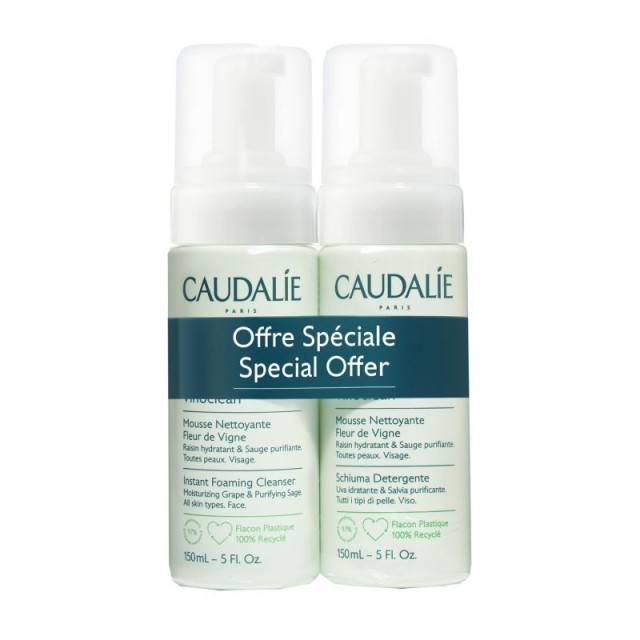 Caudalie Vinoclean Instant Foaming Cleanser Απαλός Αφρός Καθαρισμού για το Πρόσωπο 2*150ml