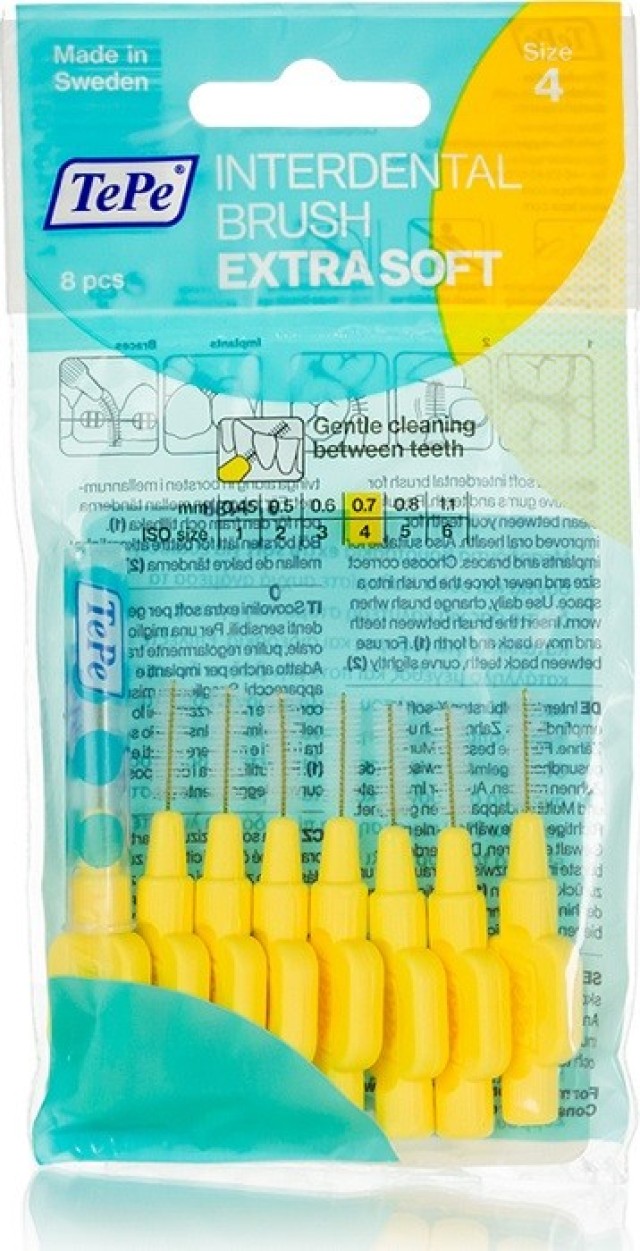 TePe Extra Soft Μεσοδόντια Βουρτσάκια 0.7mm Κίτρινο 8τμχ