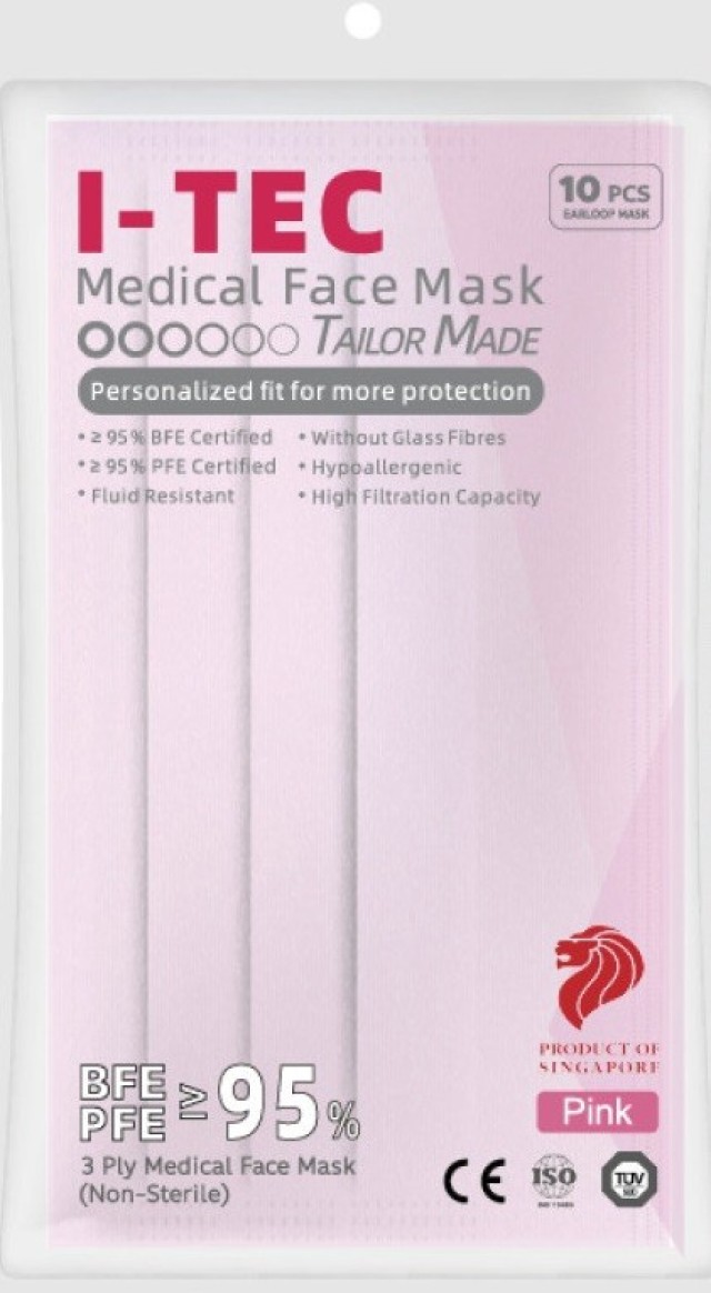i-Tec Face Mask Μάσκα Μίας Χρήσης 3ply Ροζ 10τμχ