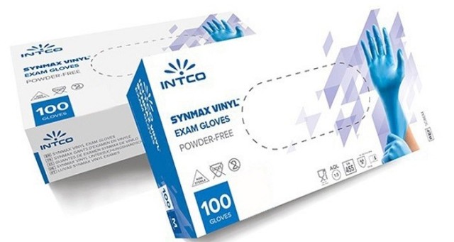 Intco Synmax Εξεταστικά Γάντια Βινυλίου Μπλε Χωρίς Πούδρα Large 100τμχ