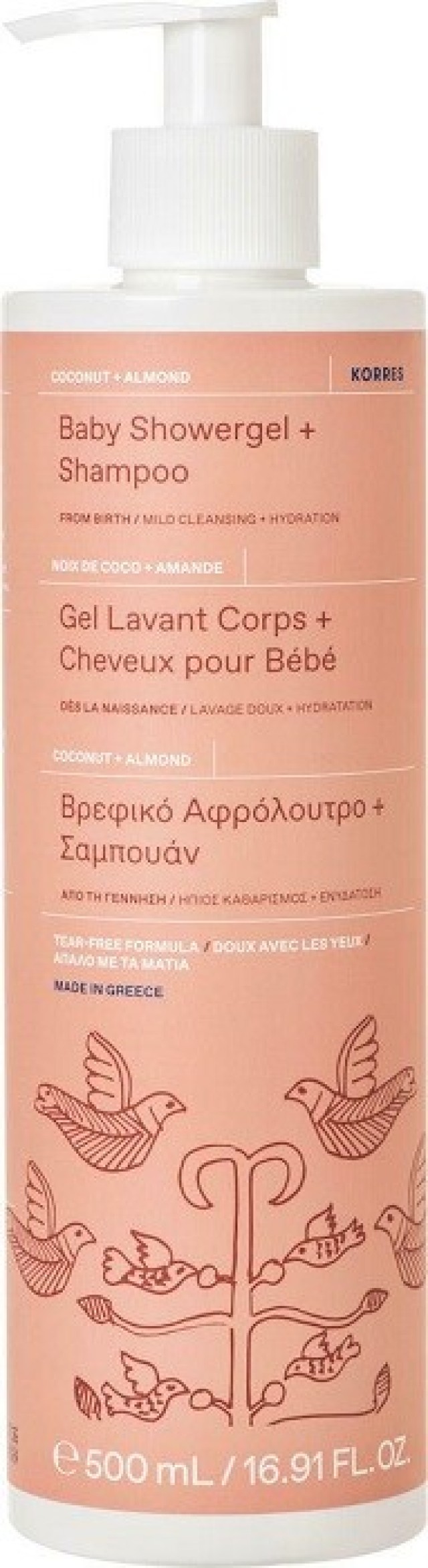 Korres Baby Showergel & Shampoo Coconut-Almond Βρεφικό Αφρόλουτρο & Σαμπουάν 500ml