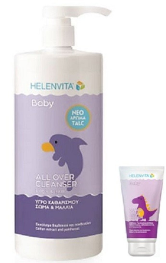 Helenvita Baby All Over Cleanser Βρεφικό Υγρό Καθαρισμού Για Σώμα & Μαλλιά με Άρωμα Talc 1lt & Δώρο Nappy Rash Cream 20ml