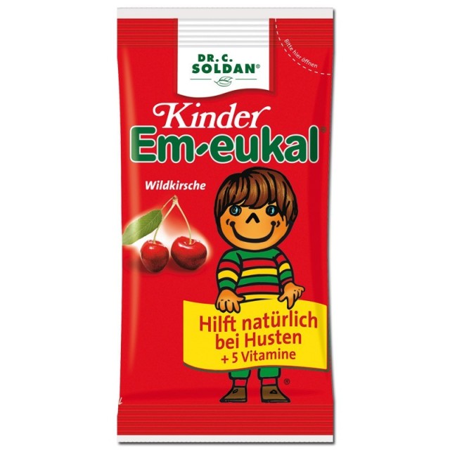 Em eukal Kids Wild Cherry Καραμέλες για Πονόλαιμο για Παιδιά Χωρίς Ζάχαρη, 75g