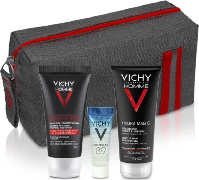 Vichy Homme Promo Structure Force 50ml & Hydra Mag C Shower Gel 100ml & Mineral 89 Booster 4ml & Δώρο Νεσεσέρ Κόκκινο