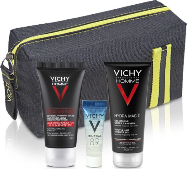 Vichy Homme Promo Structure Force 50ml & Hydra Mag C Shower Gel 100ml & Mineral 89 Booster 4ml & Δώρο Νεσεσέρ Κίτρινο