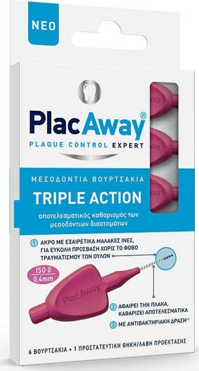 PlacAway Triple Action Μεσοδόντια Βουρτσάκια Ροζ 0,4mm 6τμχ