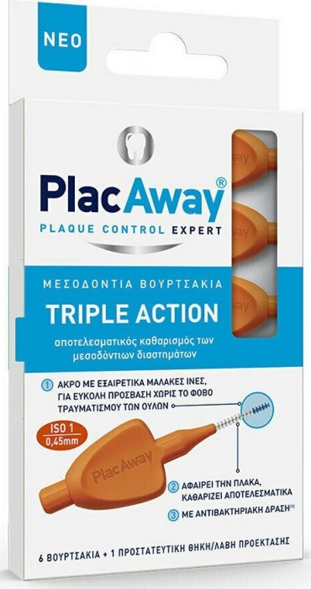 PlacAway Triple Action Μεσοδόντια Βουρτσάκια Πορτοκαλί 0,45mm 6τμχ