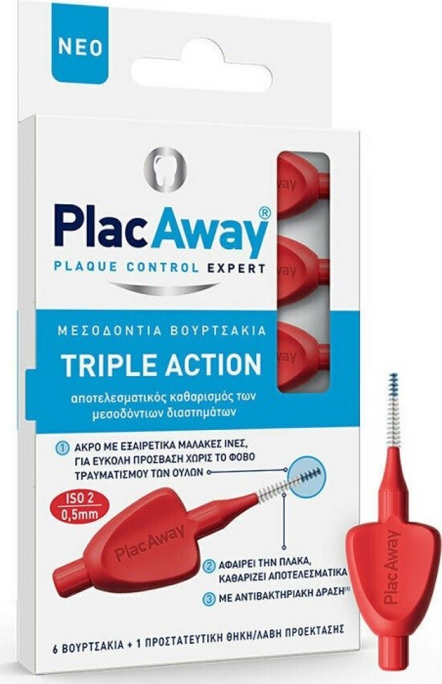 PlacAway Triple Action Μεσοδόντια Βουρτσάκια Κόκκινο 0,5mm 6τμχ