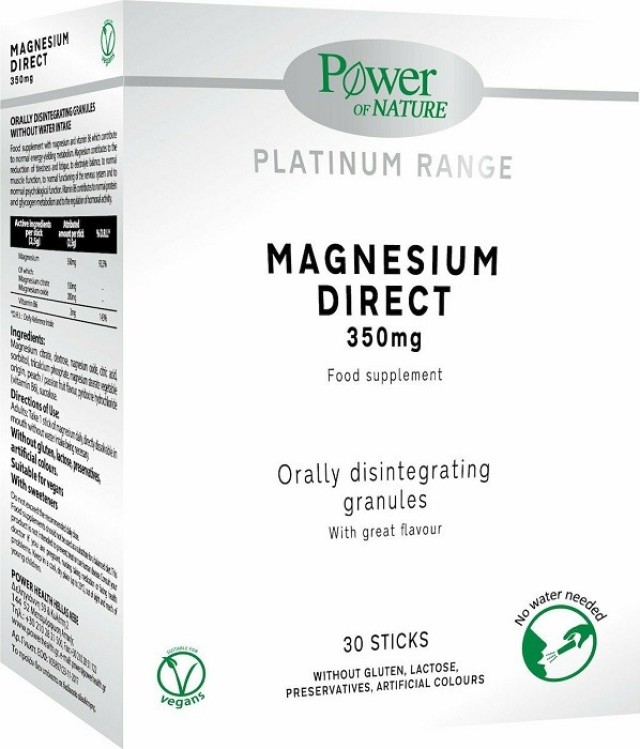 Power Health Platinum Range Magnesium Direct 350mg Συμπλήρωμα Διατροφής 30sticks